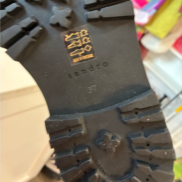 Sandro Paris leather combat boots with yellow ties size 37 NWT - Picture 3 of 3